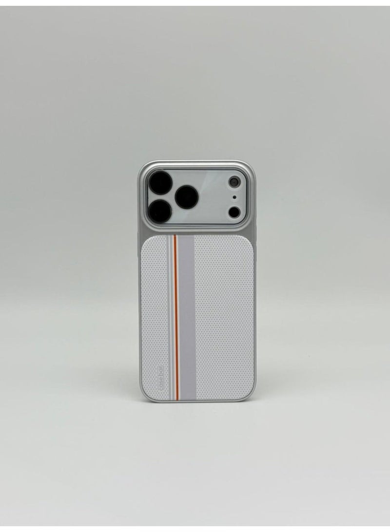 عام CaseBar Retro Racing Series Case for iPhone 17 Pro Max – Dual-Color Heritage Edition – 3D Texture & Skin-Friendly Coating – Slim Shockproof Protective Cover (White) - Image 1